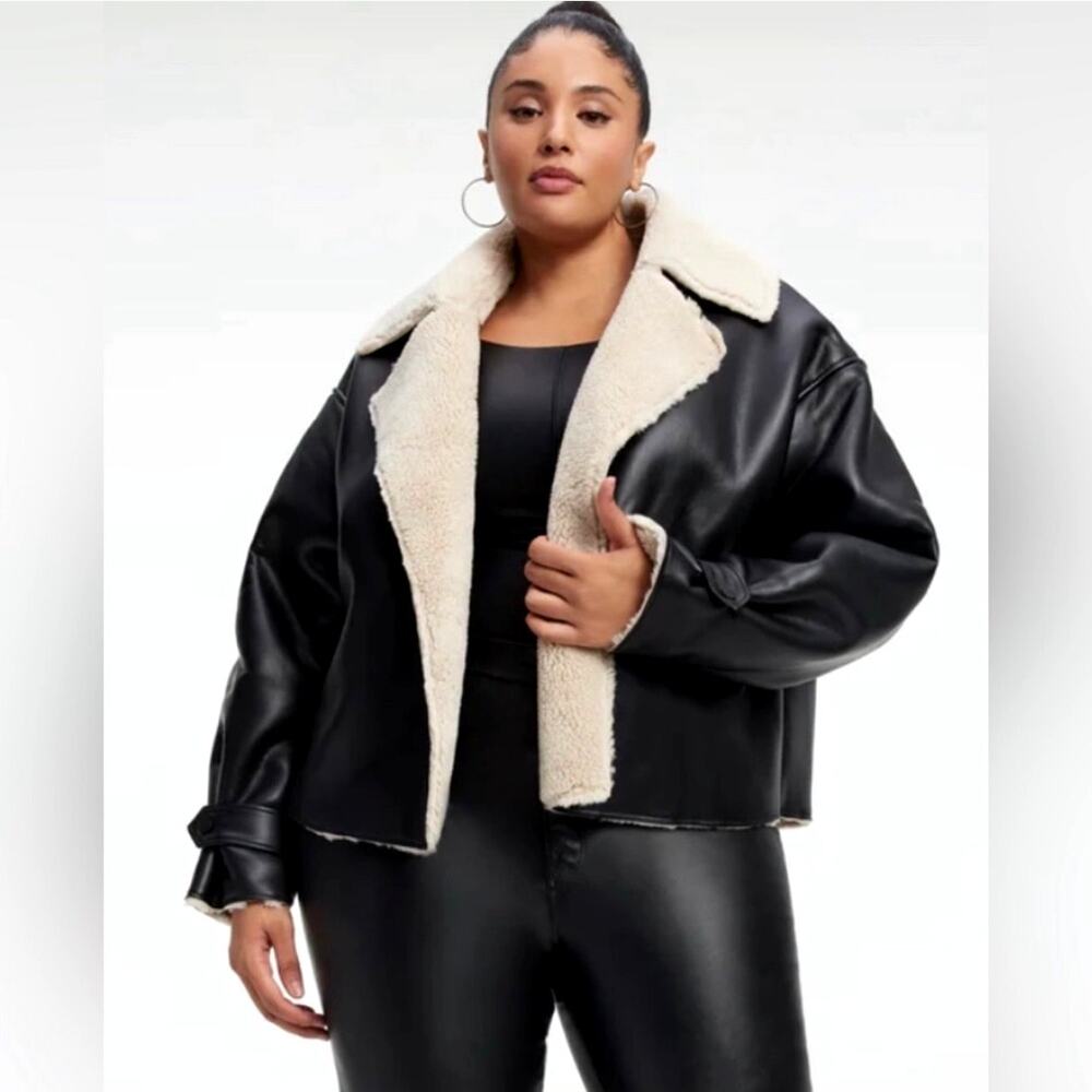 Good American Air Force Faux Shearling Jacket Black Women's Size XXL/ 5/6 $225